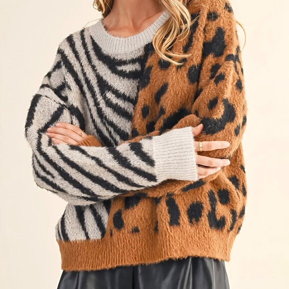NWT LUXE Animal Print Drop Sleeve Sweater - Picture 9 of 9